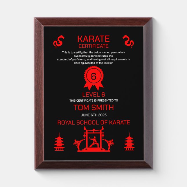 Karate Certificate Award Plaque (Vertical)