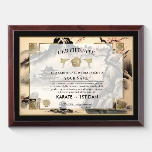 Karate Certificate Award Plaque