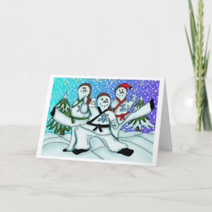 Karate Christmas Snowmen Holiday Card
