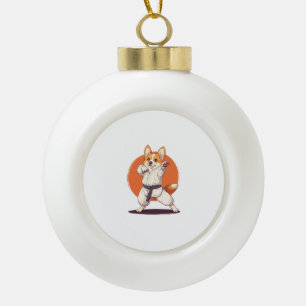 Karate Corgi – Martial Arts Dog Ceramic Ball Christmas Ornament
