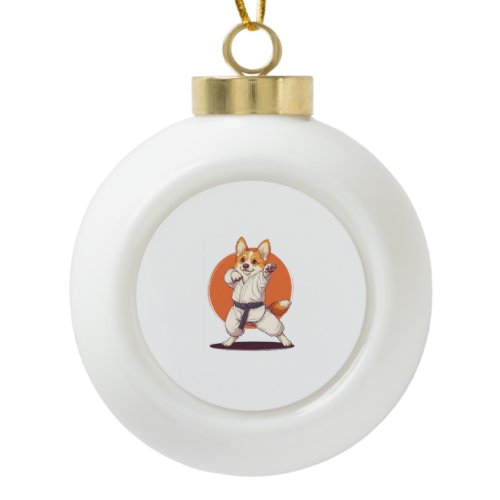 Karate Corgi – Martial Arts Dog Ceramic Ball Christmas Ornament