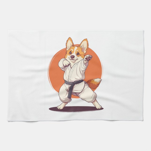 Karate Corgi � Martial Arts Dog Kitchen Towel (Horizontal)