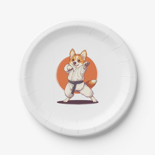 Karate Corgi � Martial Arts Dog Paper Plates (Front)
