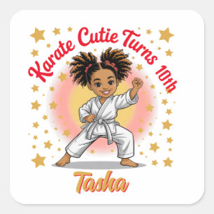 Karate Cutie Birthday Girl Celebration Martial Art Square Sticker