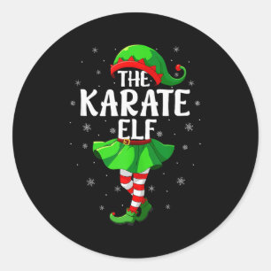 Karate Elf Christmas Girls Women Elf Squad Xmas Fa Classic Round Sticker