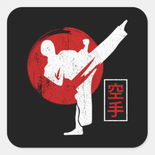 Karate Fighter Black Belt Karate Kick Square Sticker