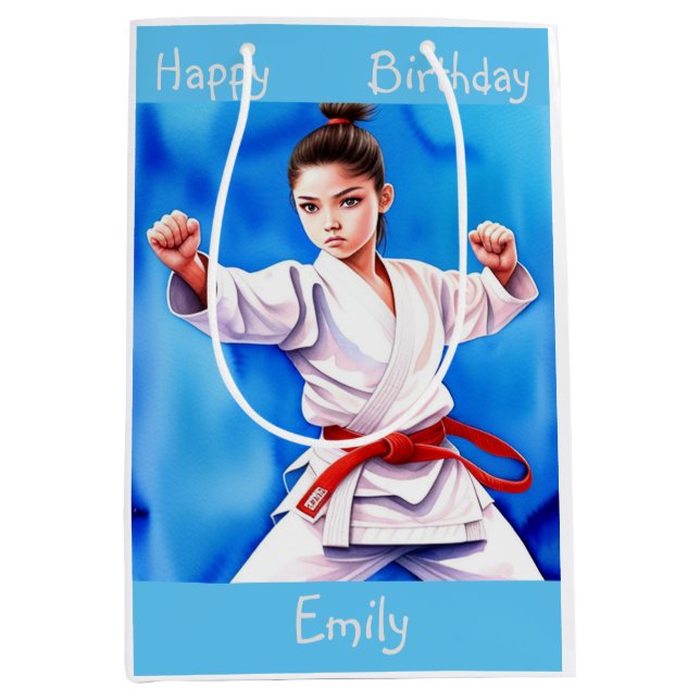 Karate Girl Birthday Medium Gift Bag (Front)