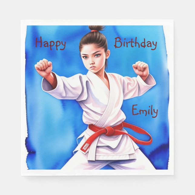 Karate Girl Birthday Napkins (Front)