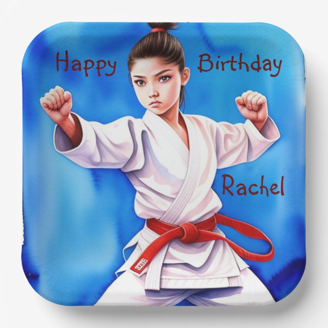 Karate Girl Birthday Paper Plates (Front)