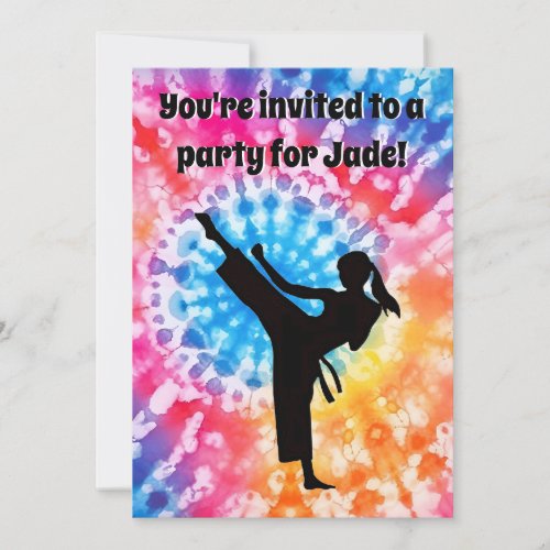 Karate Girl Birthday Party Tie_Dye Rainbow Invitation
