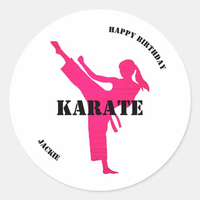 Karate Girl Birthday Stickers (Front)