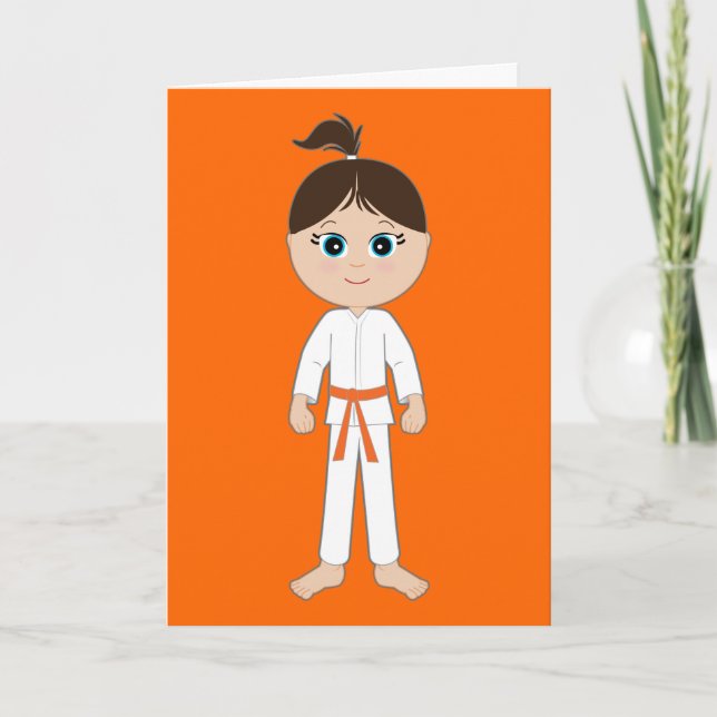 Karate Girl Congratulations Orange Belt Card (Front)
