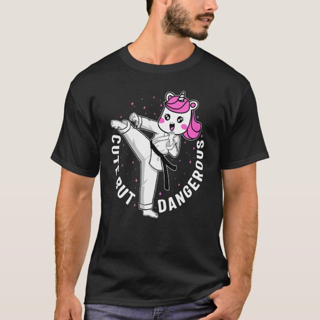 Karate Girl Cute But Dangerous Unicorn Fighter Kar T-Shirt (Front)