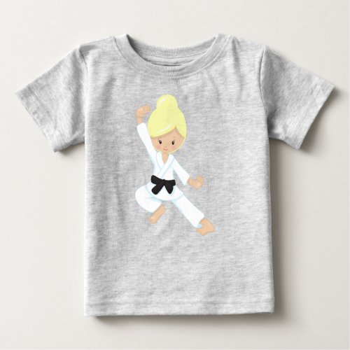 Karate Girl Cute Girl Black Belt Blonde Hair Baby T_Shirt