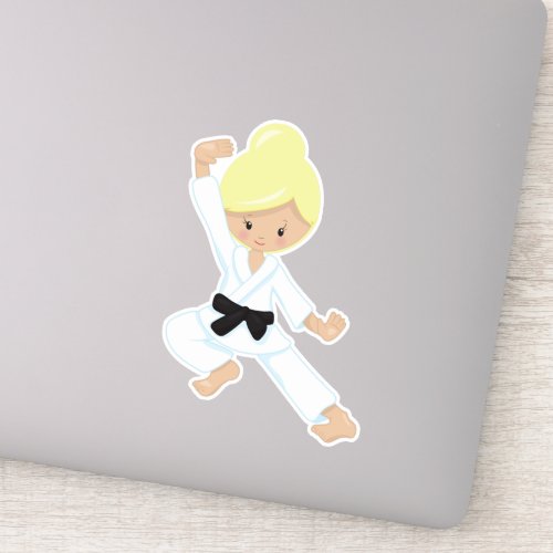 Karate Girl Cute Girl Black Belt Blonde Hair Sticker