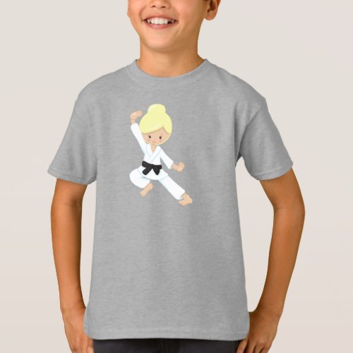 Karate Girl Cute Girl Black Belt Blonde Hair T_Shirt