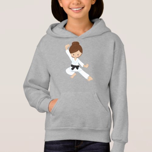 Karate Girl Cute Girl Black Belt Brown Hair Hoodie