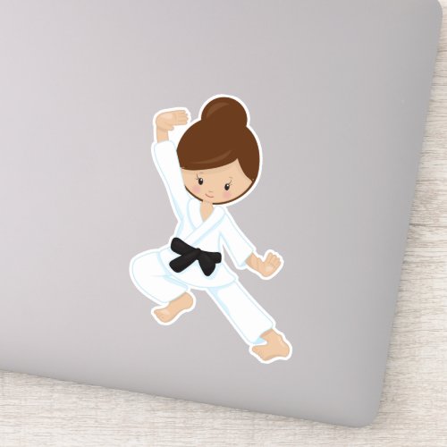 Karate Girl Cute Girl Black Belt Brown Hair Sticker