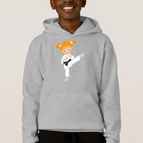 Karate Girl Cute Girl Black Belt Orange Hair Hoodie