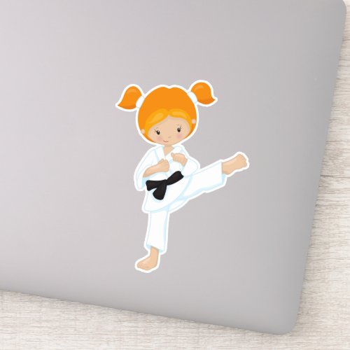 Karate Girl Cute Girl Black Belt Orange Hair Sticker