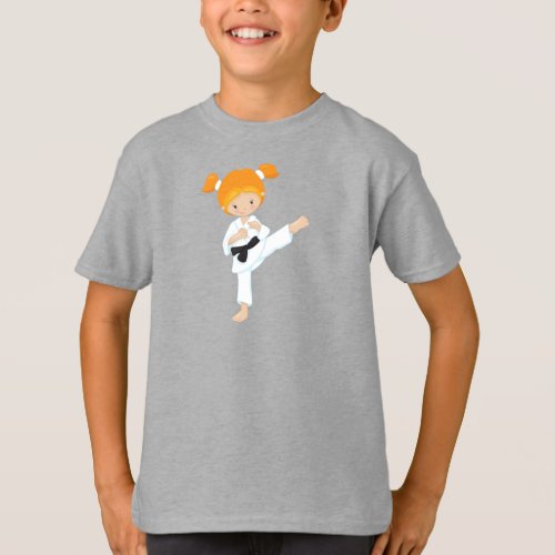 Karate Girl Cute Girl Black Belt Orange Hair T_Shirt