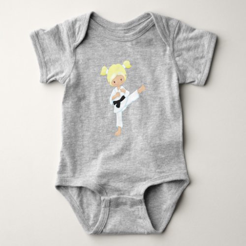 Karate Girl Cute Girl Blonde Hair Black Belt Baby Bodysuit