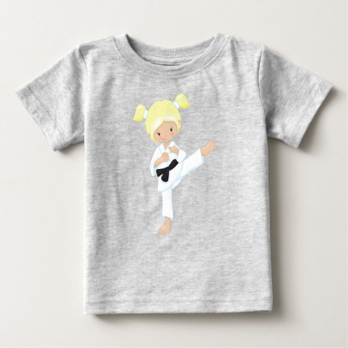 Karate Girl Cute Girl Blonde Hair Black Belt Baby T_Shirt