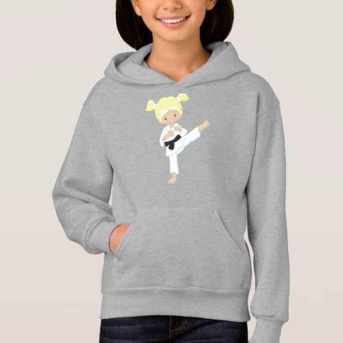 Karate Girl Cute Girl Blonde Hair Black Belt Hoodie