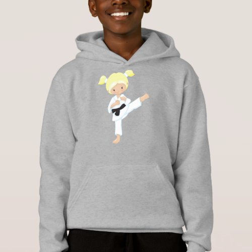 Karate Girl Cute Girl Blonde Hair Black Belt Hoodie