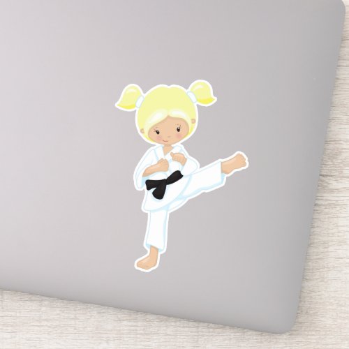 Karate Girl Cute Girl Blonde Hair Black Belt Sticker