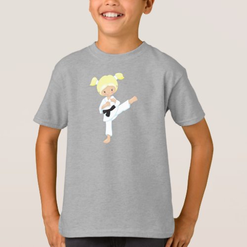 Karate Girl Cute Girl Blonde Hair Black Belt T_Shirt