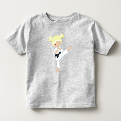 Karate Girl Cute Girl Blonde Hair Black Belt Toddler T_shirt