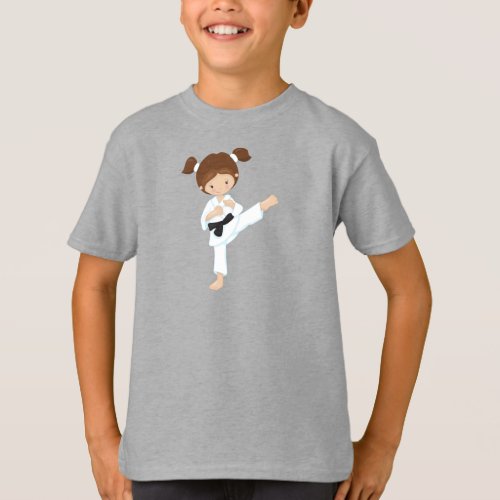 Karate Girl Cute Girl Brown Hair Black Belt T_Shirt