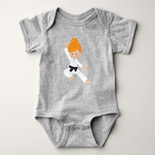 Karate Girl Cute Girl Orange Hair Black Belt Baby Bodysuit