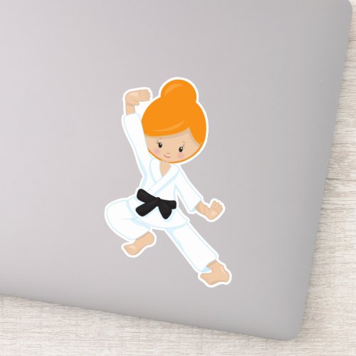 Karate Girl Cute Girl Orange Hair Black Belt Sticker