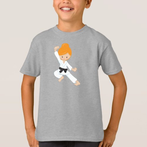 Karate Girl Cute Girl Orange Hair Black Belt T_Shirt