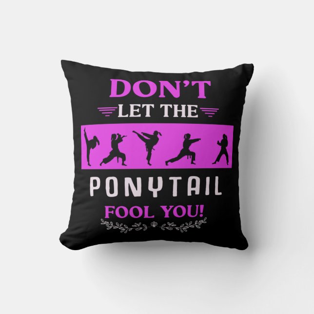 Karate Girl Funny Black Belt Taekwondo Fighting Throw Pillow (Front)