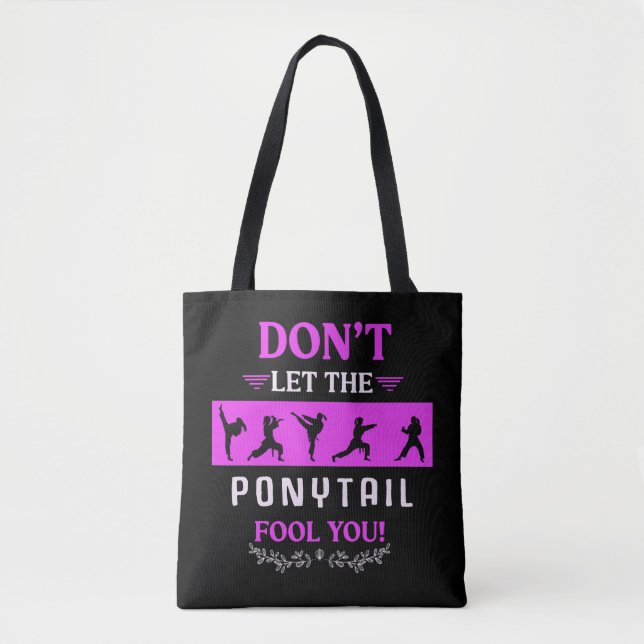 Karate Girl Funny Black Belt Taekwondo Fighting Tote Bag (Front)