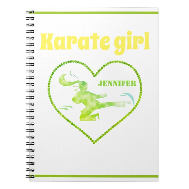 Karate Girl Green Yellow Modern Girly Martial Art Notebook (Front)