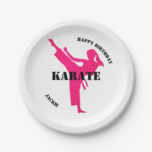 Karate Girl Happy Birthday w Name Paper Plates