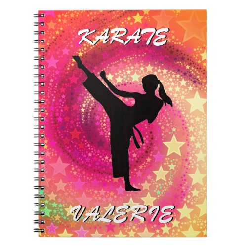 Karate Girl Kick Stars and Swirls Retro Notebook