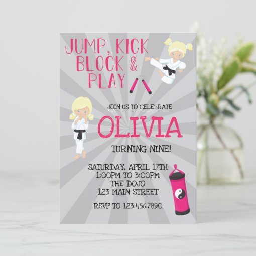 Karate Girl Pink Martial Arts Birthday Invitation Zazzle