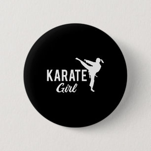 Karate Girl Ponytail Fighter White Martial Arts Ta Button