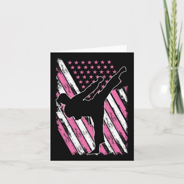 Karate Girl Usa Flag American Martial Arts  Card (Front)