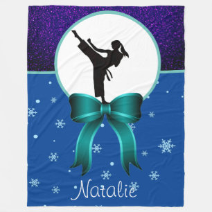 Karate Girls Glitter and Bow Snowflake Fleece Blanket