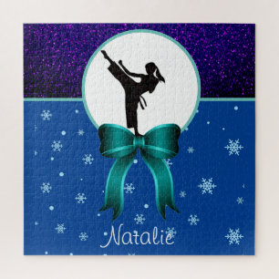 Karate Girls Glitter and Bow Snowflake Jigsaw Puzzle