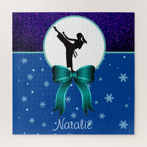 Karate Girls Glitter and Bow Snowflake     Jigsaw Puzzle