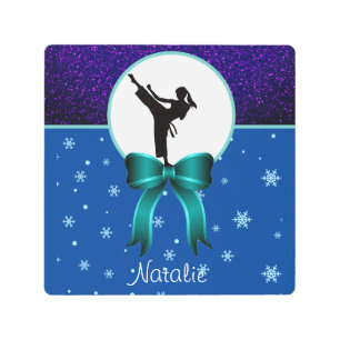Karate Girls Glitter and Bow Snowflake   Metal Print