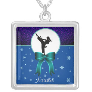 Karate Girls Glitter and Bow Snowflake Silver Plated Necklace