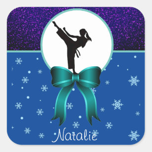 Karate Girls Glitter and Bow Snowflake   Square Sticker